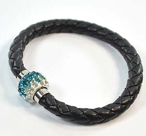 Bracelet cuir noir et strass magnétique