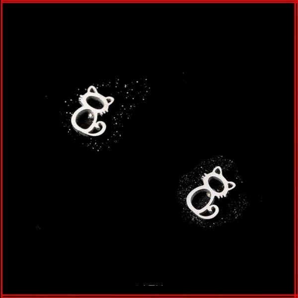 Clous d'oreilles acier argent chat
