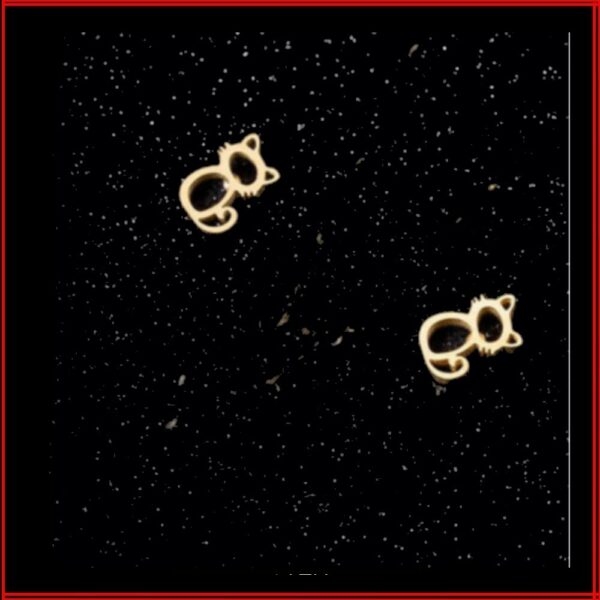 Clous d'oreilles acier gold chat