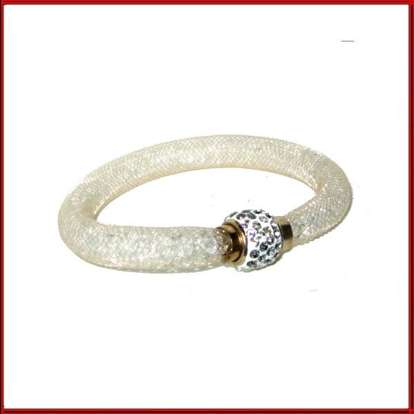 Bracelet magnétique résille beige et strass
