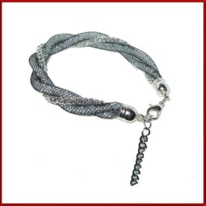 Bracelet résille noir 3 rangs torsadés ajustable
