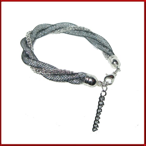 Bracelet résille noir 3 rangs torsadés ajustable