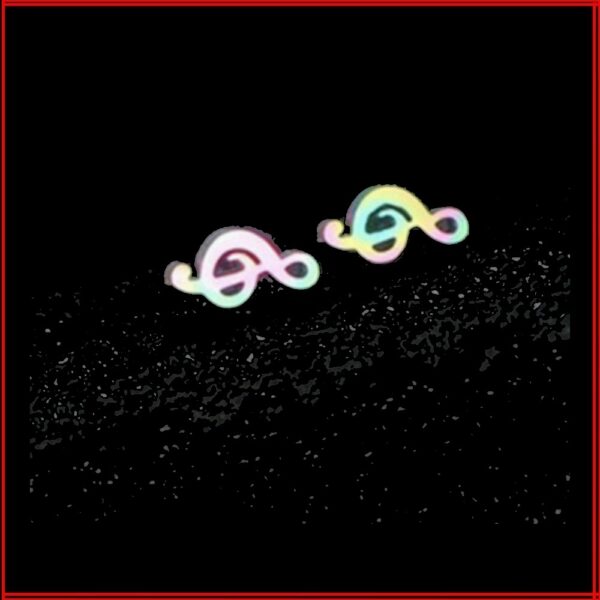 Clous d'oreilles acier irisé clé de sol