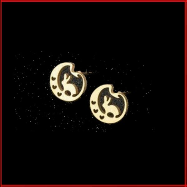Clous d'oreilles acier doré coeur de lapin