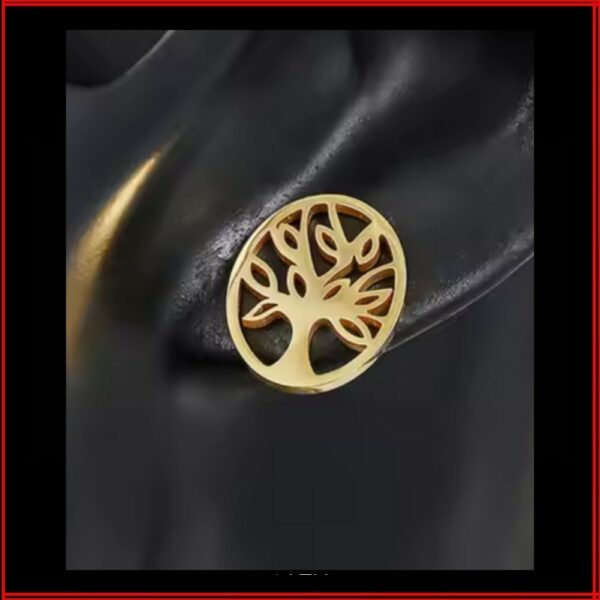 Clous d'oreilles acier gold arbre de vie
