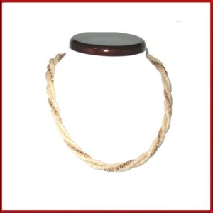 Collier résille beige et doré 3 rangs torsadés ajustable