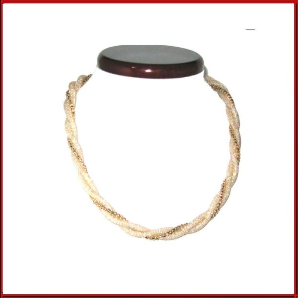 Collier résille beige et doré 3 rangs torsadés ajustable