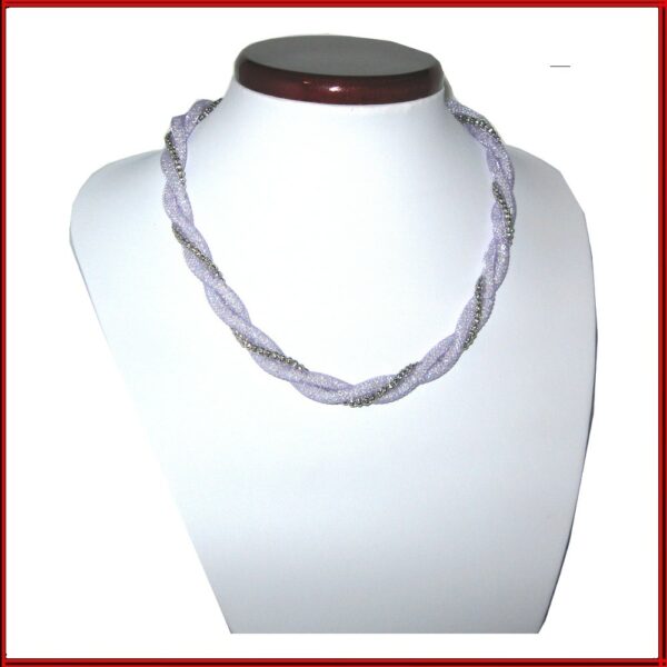 Collier résille violet et argent 3 rangs torsadés ajustable