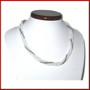 Collier résille blanc et argent 3 rangs torsadés ajustable