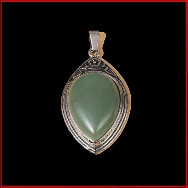 Collier argent antique pendentif aventurine verte sur cordon