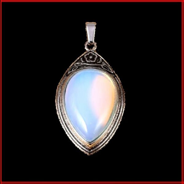 Collier argent antique pendentif opaline sur cordon