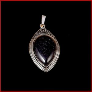 Collier argent antique pendentif pierre de nuit sur cordon