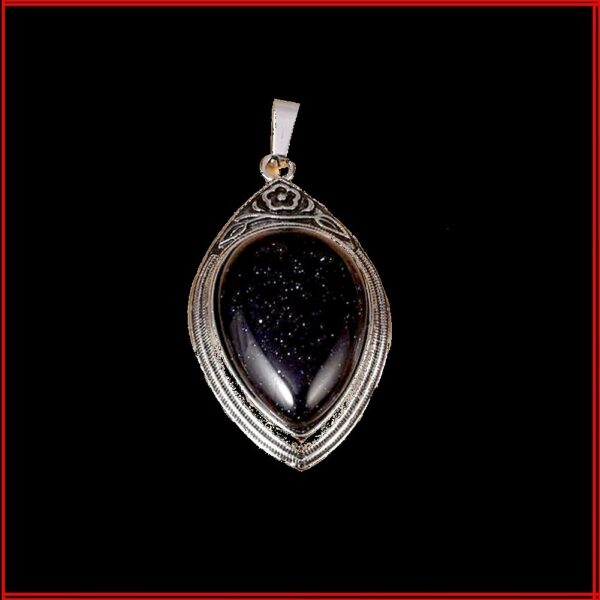 Collier argent antique pendentif pierre de nuit sur cordon