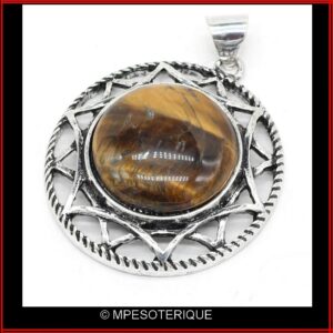 Collier argent antique pendentif Oeil de tigre sur cordon