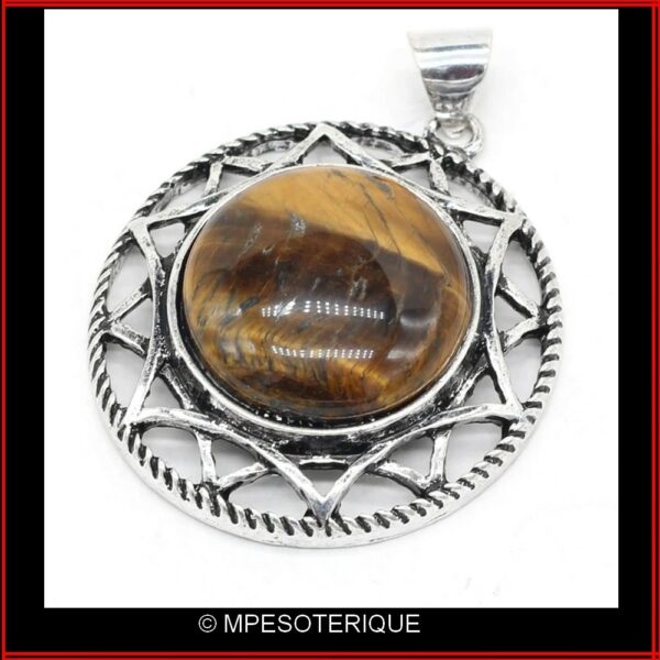 Collier argent antique pendentif Oeil de tigre sur cordon
