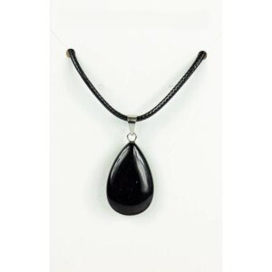 Collier cordon noir goutte plate obsidienne