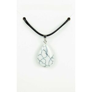 Collier cordon noir goutte plate howlite blanche