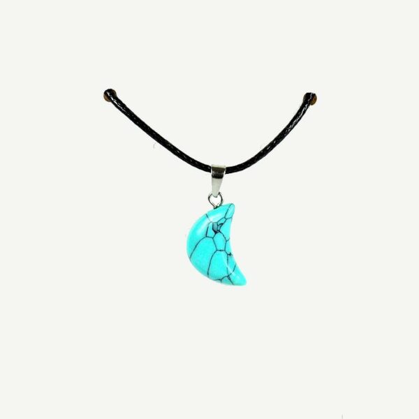 Collier cordon cuir noir et son croissant de lune howlite turquoise
