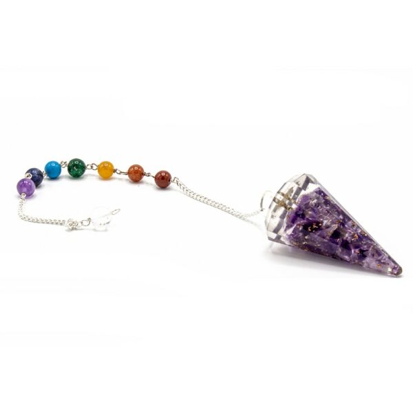 Pendule conique laiton argent orgonite fleur de vie amethyste 7 chakras