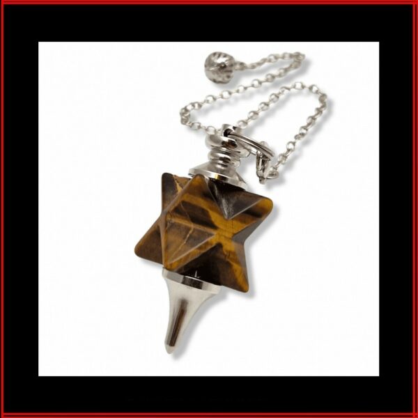 Pendule merkaba laiton argent oeil de tigre