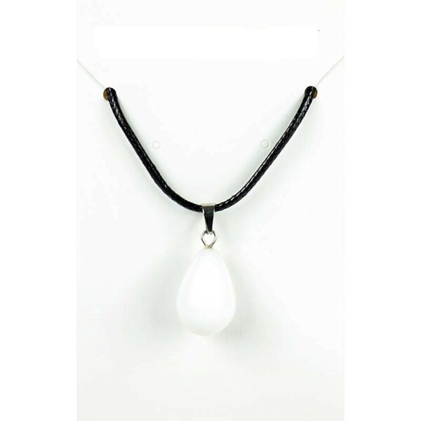 Collier cordon noir goutte pleine agate blanche