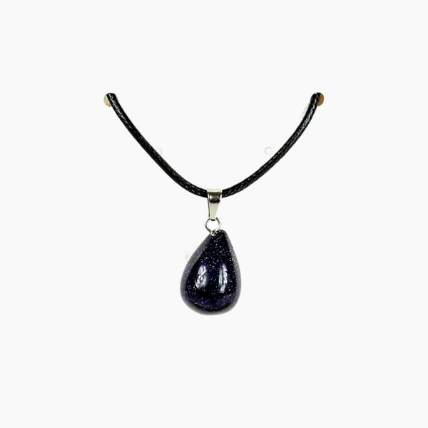 Collier cordon noir goutte pleine pierre de nuit