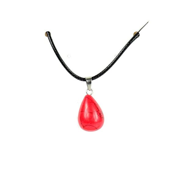 Collier cordon noir goutte pleine howlite rouge