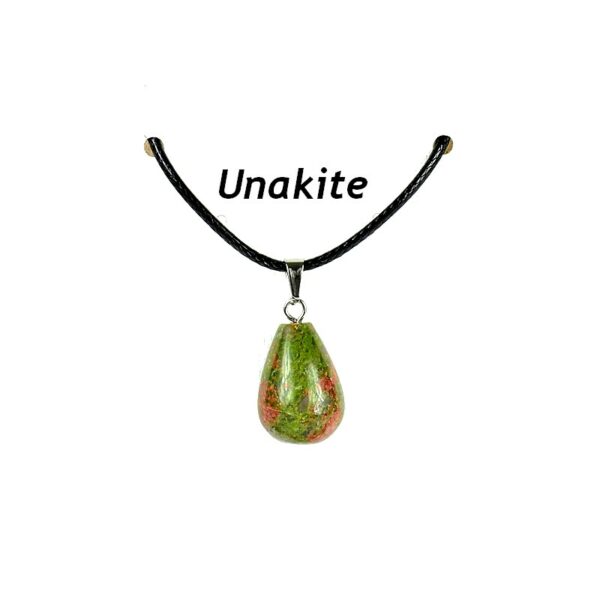 Collier cordon noir goutte pleine unakite