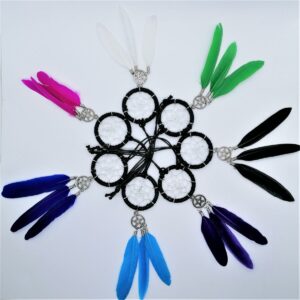 Capteur de rêves Pentacle plume véritables blanches