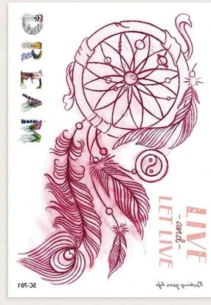 Capteur de rêves tatouage éphémère pour le corps rose